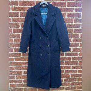 Forecaster of Boston Navy Blue 100% Pure Wool Double Breasted Coat Jacket sz 10
